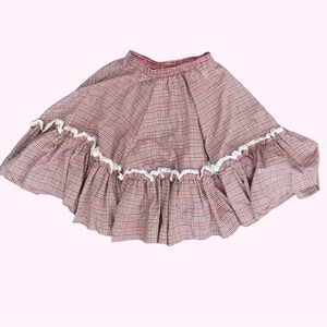 True Vintage Rockmount Ranch Wear Plaid Ruffle Circle Lace Skirt made in USA